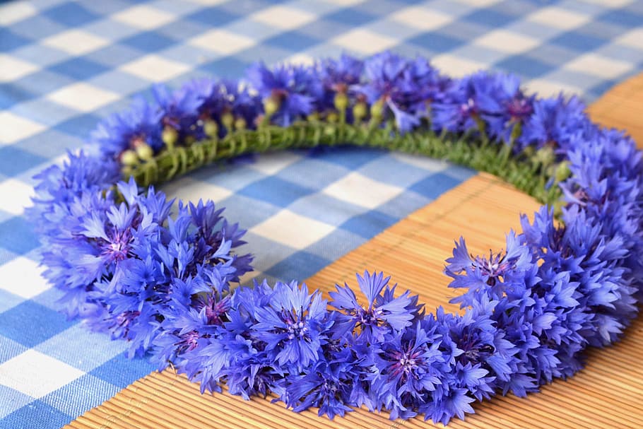 wreath, cornflower, cornflowers, bluebottle, fabricated, flowers wildflowers HD wallpaper