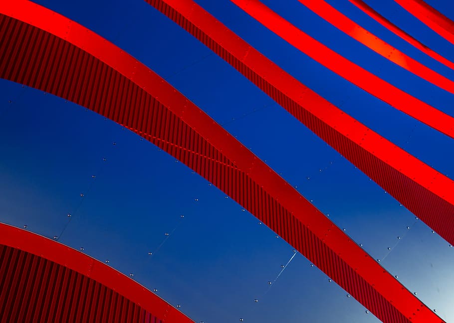 untitled, blue, red, steel, design, art, architecture, construction HD wallpaper