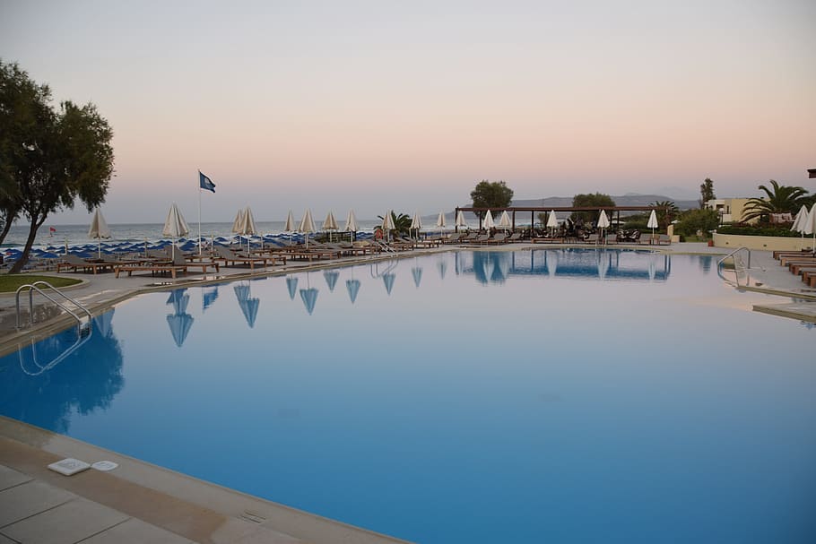 pilot beach resort, pool, relax, water, reflection, sky, swimming pool HD wallpaper