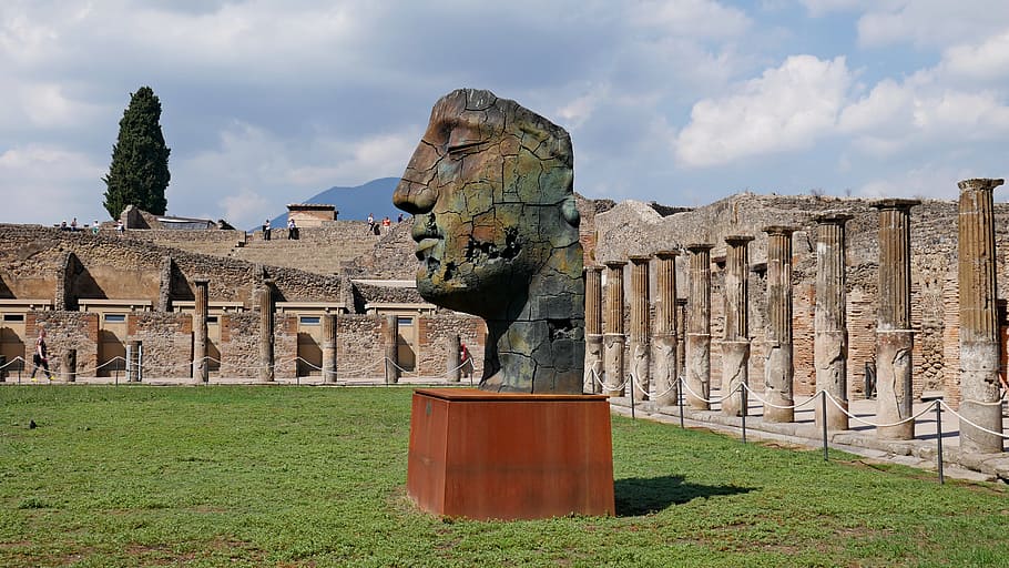 statue near building, Pompeii, Naples, Italy, Ruins, landmark, HD wallpaper