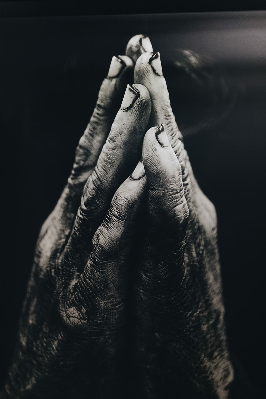 grayscale photography of praying hands, praying hands, dirty