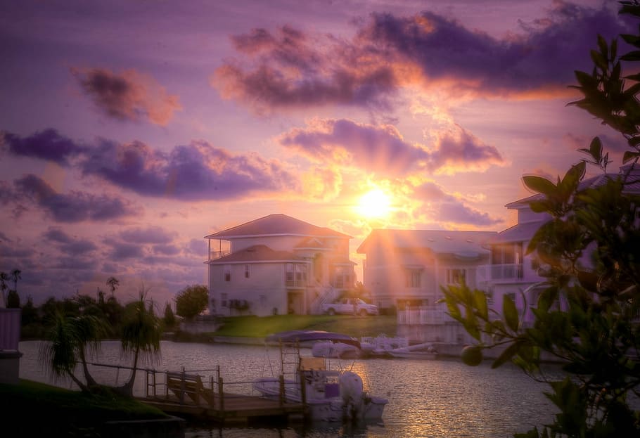 Sunset, Florida, Beach, Canal, Water, travel, sky, skyline HD wallpaper