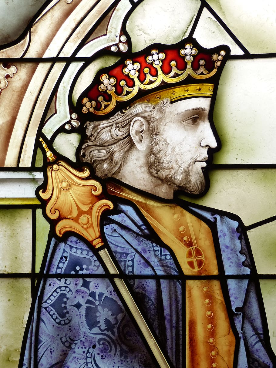 king wearing crown artwork, Image, Window, Stained Glass, historically, HD wallpaper