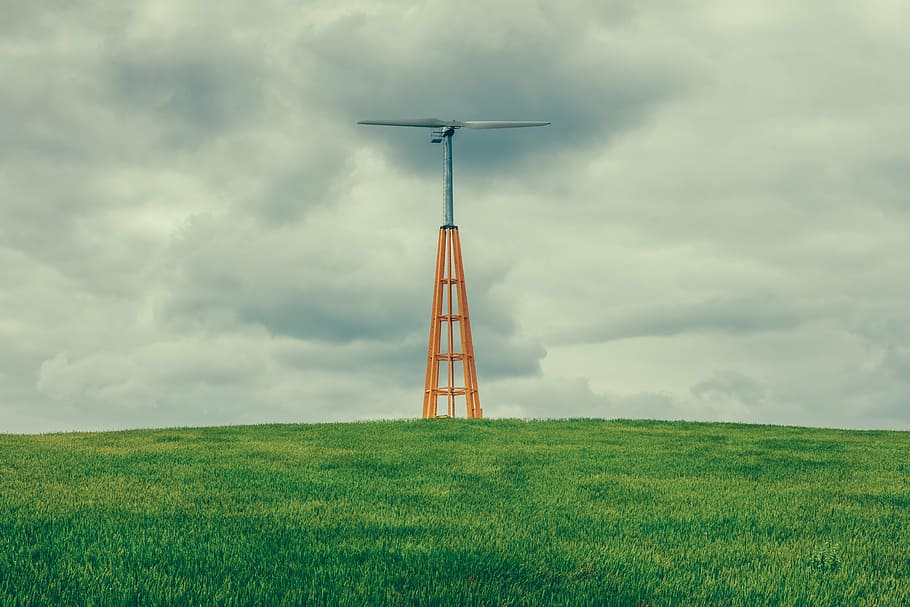 yellow and gray metal post on green grass, agriculture, cloud HD wallpaper