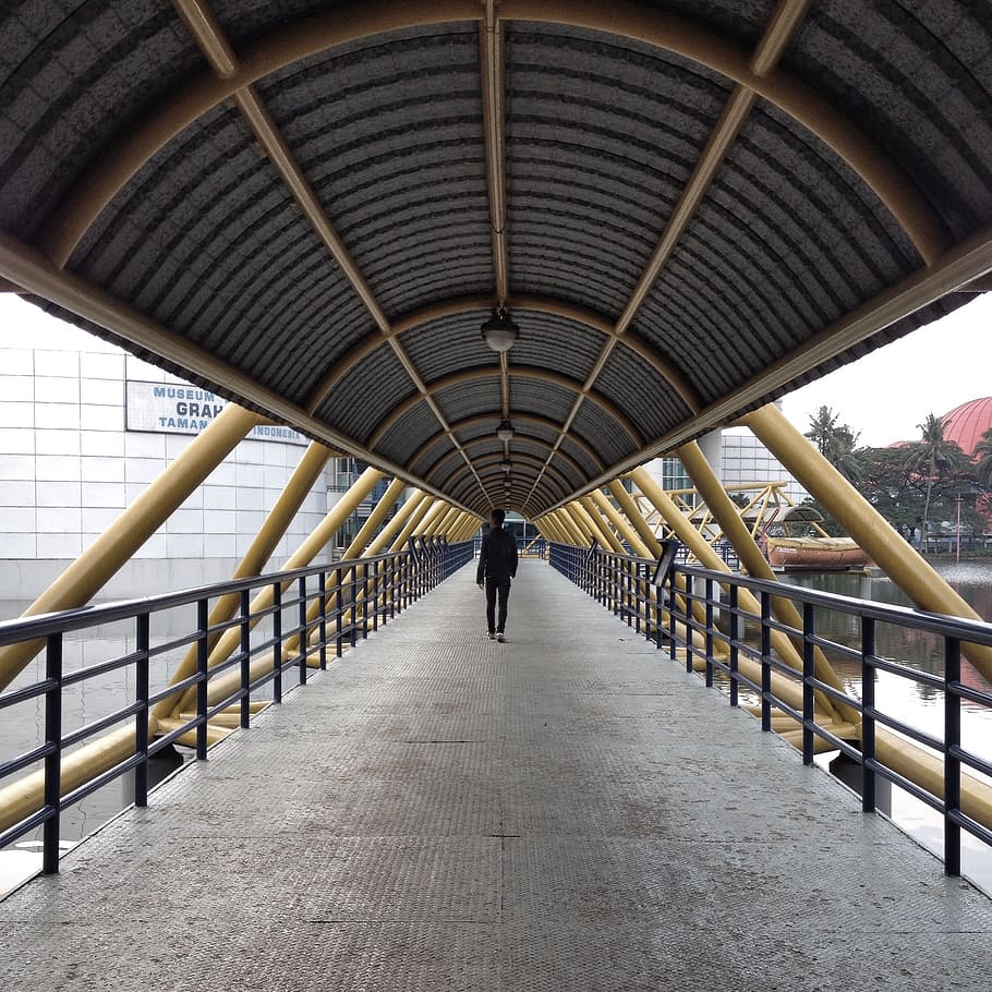 bridge, vanishingpoint, walk, silhoutte, architecture, built structure HD wallpaper