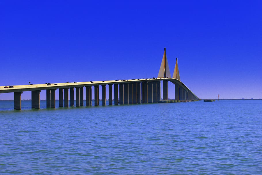 bridge, ocean, scenic, infrastructure, blue, water, built structure HD wallpaper