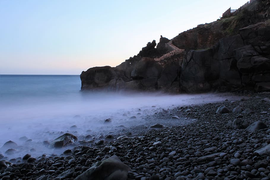 mar, sunset, beach, beira mar, sea, water, rock, sky, beauty in nature HD wallpaper