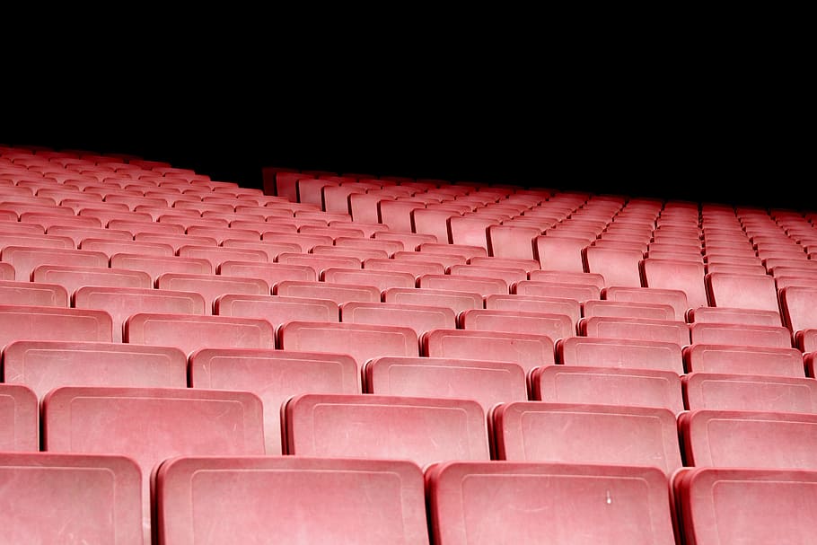 red, stadium, row, chairs, audience, auditorium, bleachers, empty, HD wallpaper