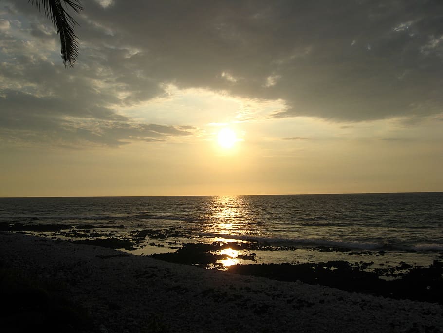 sunset, beach, water, sky, clouds, evening, dusk, night, outside HD wallpaper