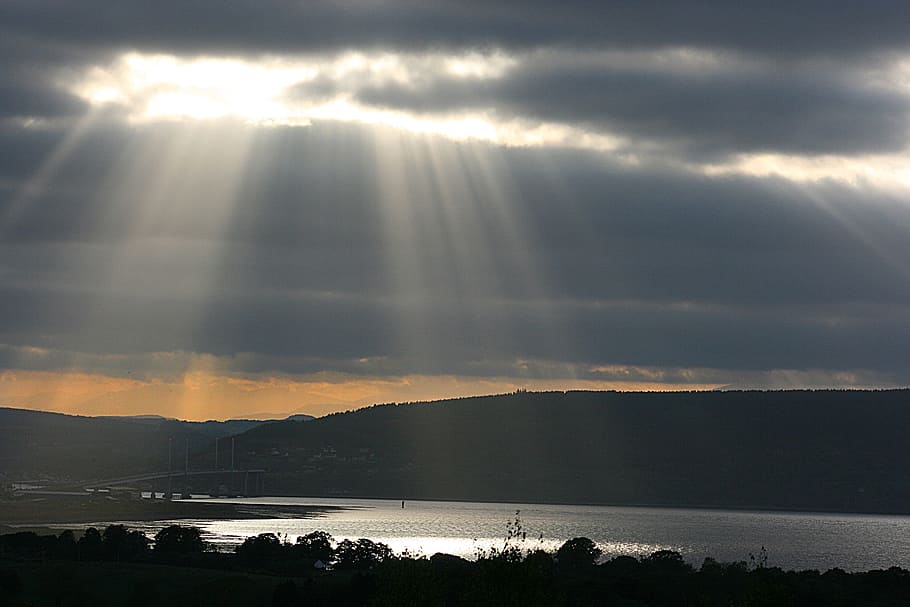 sun, beam, optical light, rays, sunbeams, sky, clouds, outdoors HD wallpaper