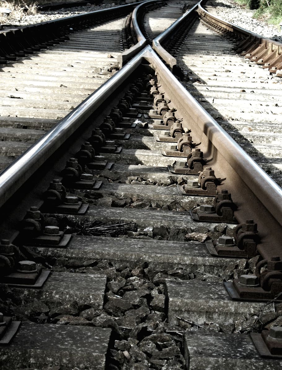 gray train railway, seemed, track, threshold, soft, travel HD wallpaper