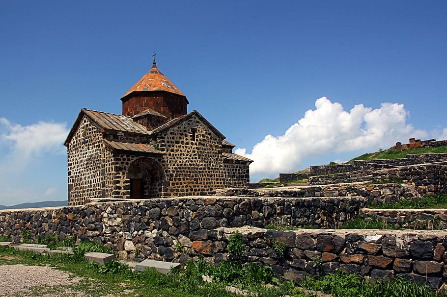brown brick house during daytime, armenia, sevan, monastery HD wallpaper