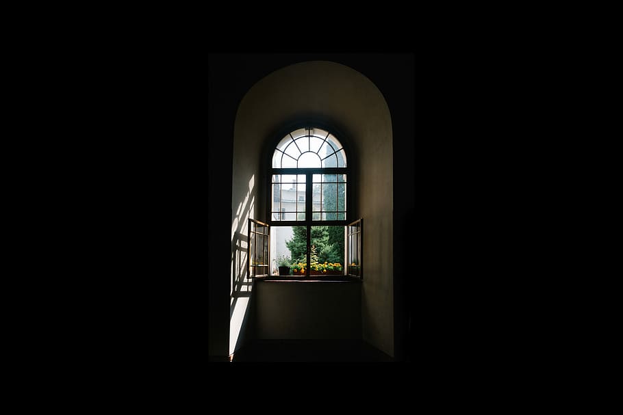glass window panel, untitled, light, shadow, dark, arch, silhouette HD wallpaper