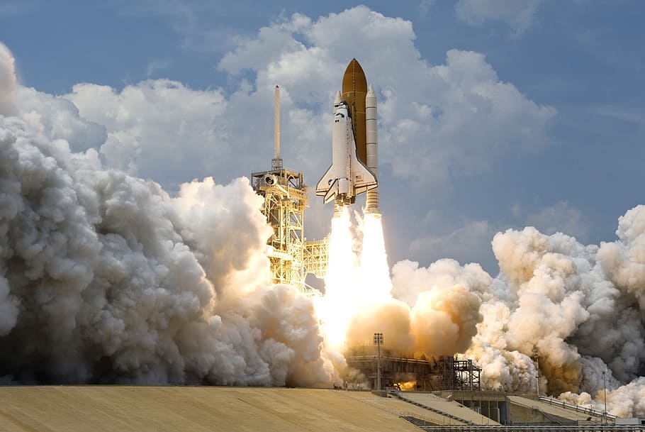 Space Rocket Launching, smoke, space shuttle, space travel, take off HD wallpaper