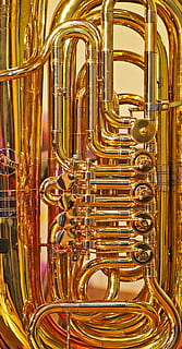 tuba, valves, pipe, shiny, instrument, gold, brass instrument HD wallpaper