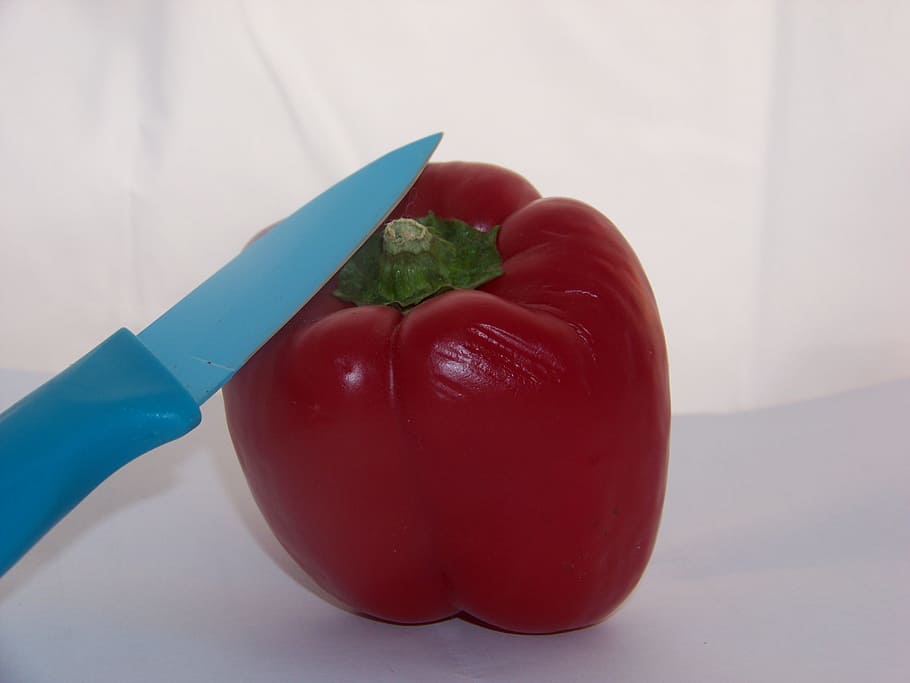 paprika, knife, red, vegetables, food, food and drink, healthy eating HD wallpaper