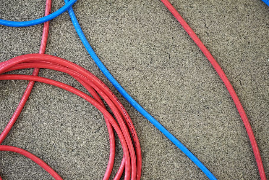 red and blue hoses on ground, Network, Computer, Wiring, Lan HD wallpaper