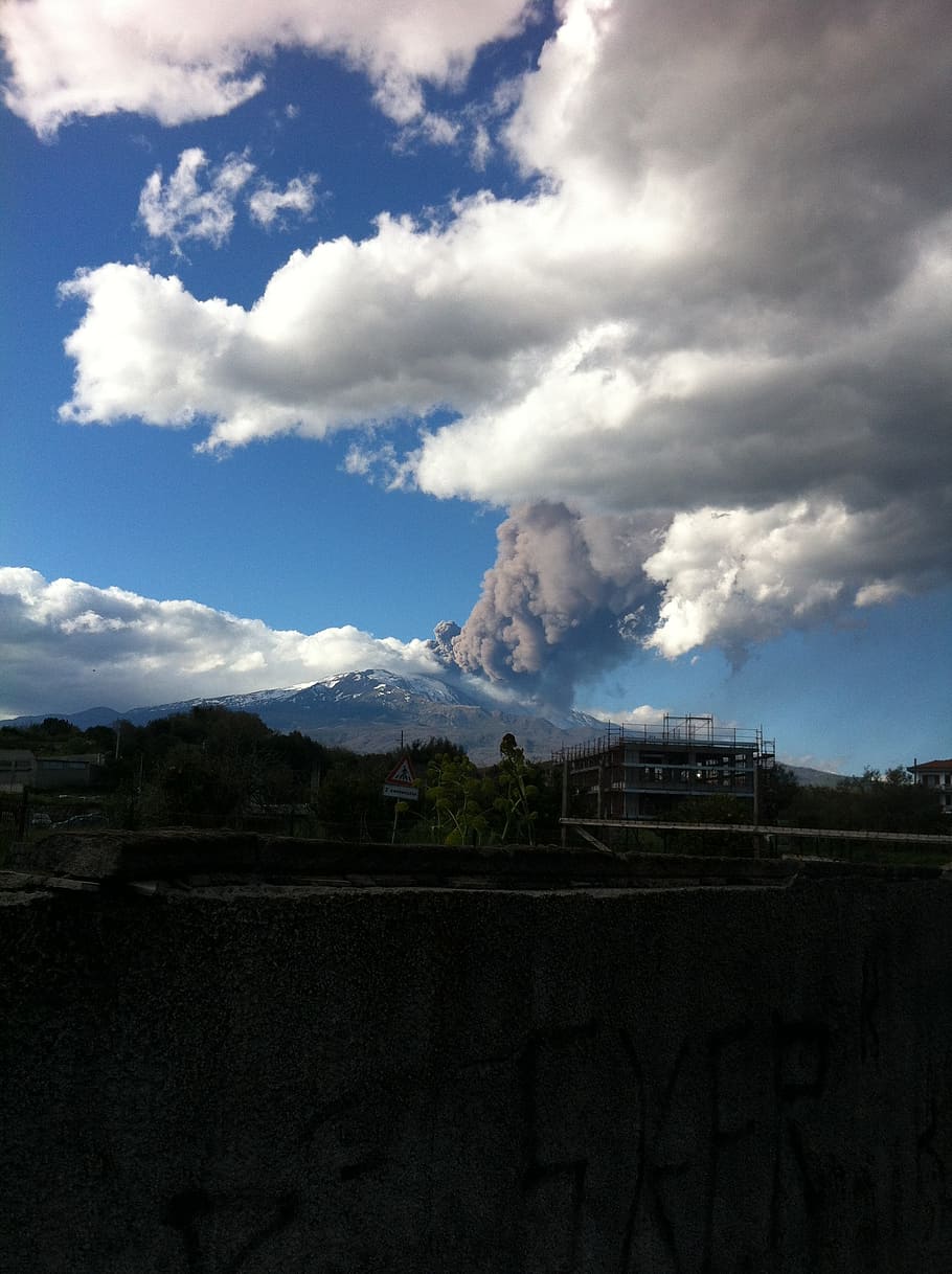 mountain, etna, smoke, ash, sky, cloud - sky, landscape, environment HD wallpaper