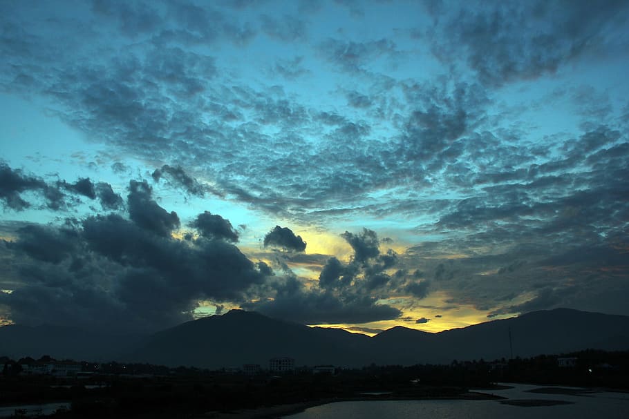 Mountain, Sunset, Sea, sky, could, dramatic sky, cloud - sky HD wallpaper