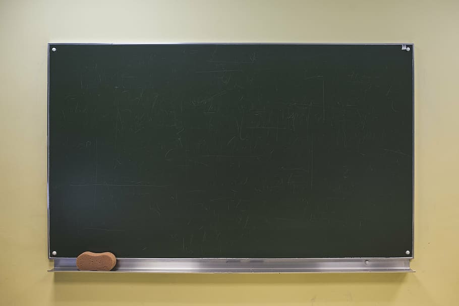 clear black chalkboard, gray, wall, mounted, flat, screen, blackboard