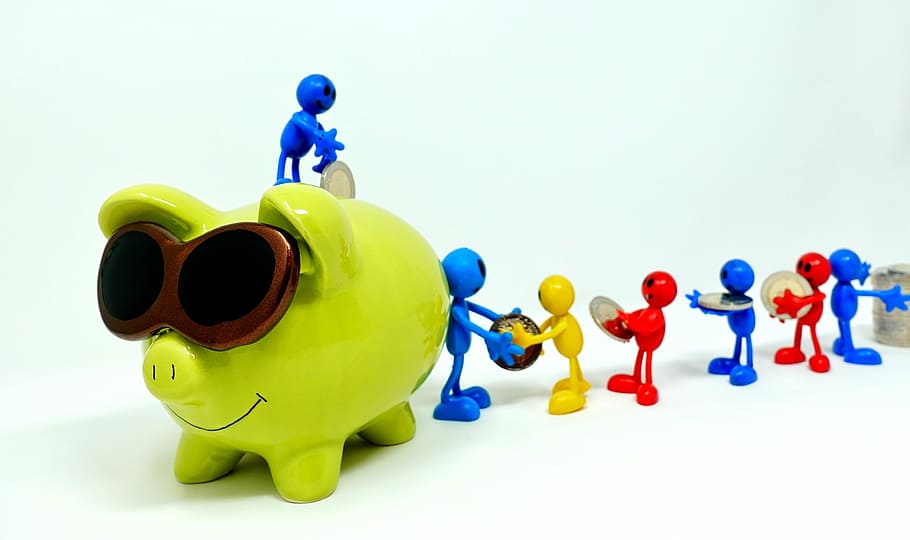 piggy bank toy, save, teamwork, together, money, finance, euro