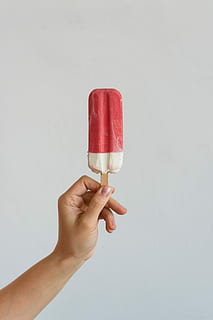 Creamy strawberry popsicle, hands, summer, white background, human Hand HD wallpaper