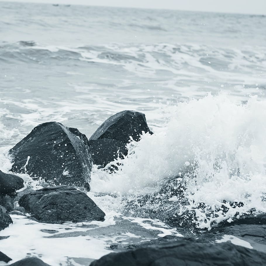 sea, spray, reef, water, wave, wind, motion, splashing, no people HD wallpaper