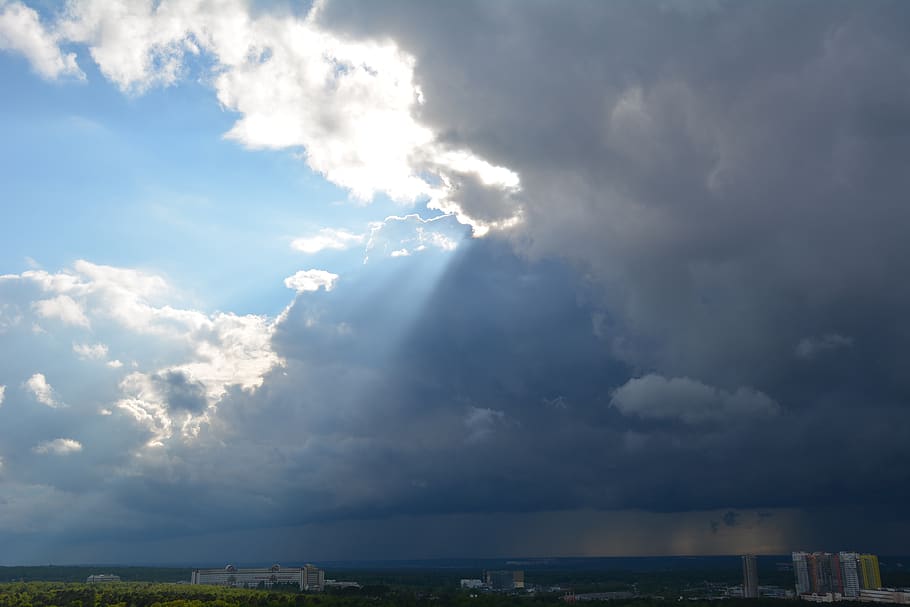 clouds, sun, sky, cloud - sky, architecture, building exterior HD wallpaper