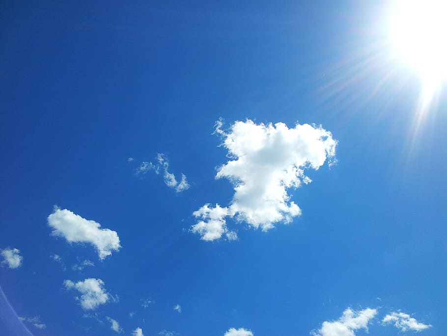 blue and white sky at daytime, sun, clouds, blue sky, tranquility HD wallpaper