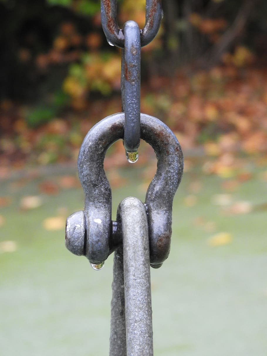 chain, shackle, water drops, swing, playground, metal, focus on foreground, HD wallpaper