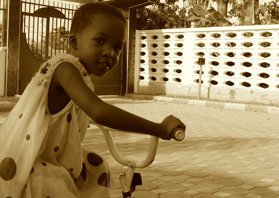 kid, bicycle, tiles, wall, young, vintage, cute, children, girl HD wallpaper