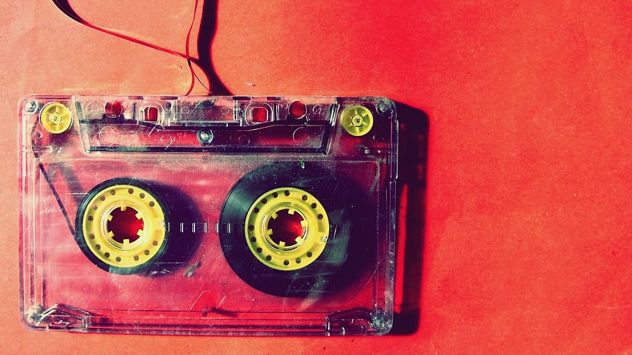red cassette tape, music, retro, audio, vintage, stereo, retro styled