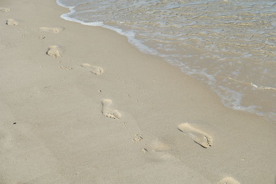 Beach, Sand, Sylt, Sea, Traces, beach sand, footprint, footprints
