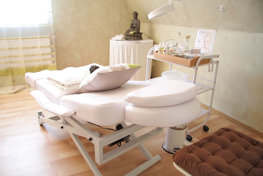 white massage table, wellness, liège, indoors, flooring, seat HD wallpaper