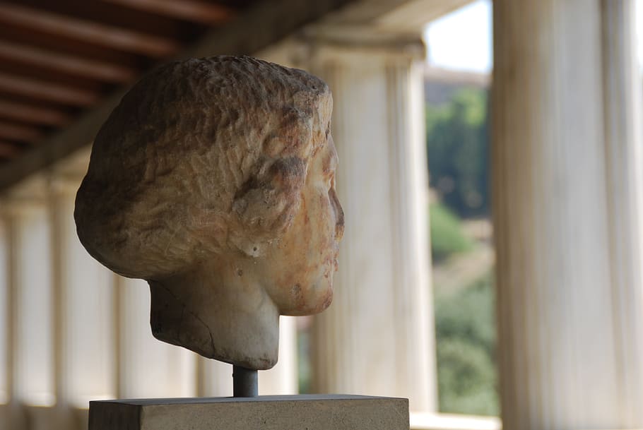 greece, sculpture, column, athens, focus on foreground, day HD wallpaper