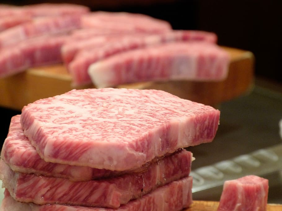 pile of sliced raw meat, Kobe Beef, Raw, Food, japanese, food and drink, HD wallpaper