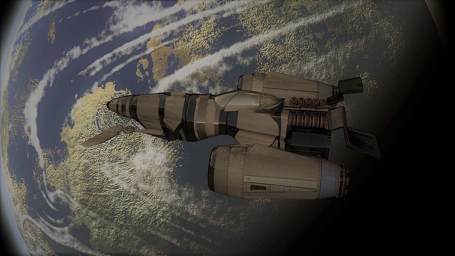 space, planet, space cruiser, blue planet, globe ship, earth HD wallpaper