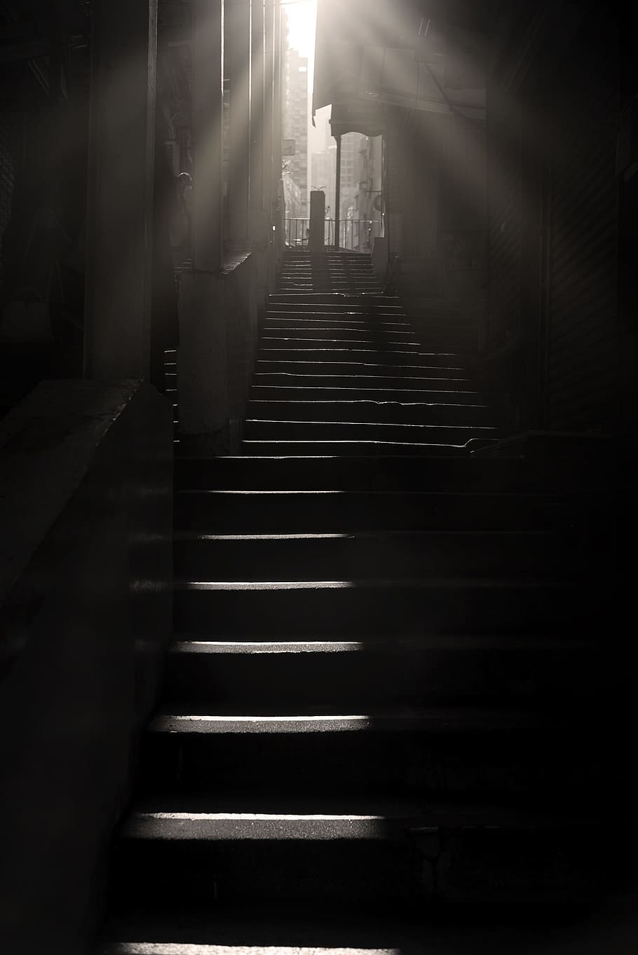 low angle photography of stairs, dark, light, step, perspective, HD wallpaper