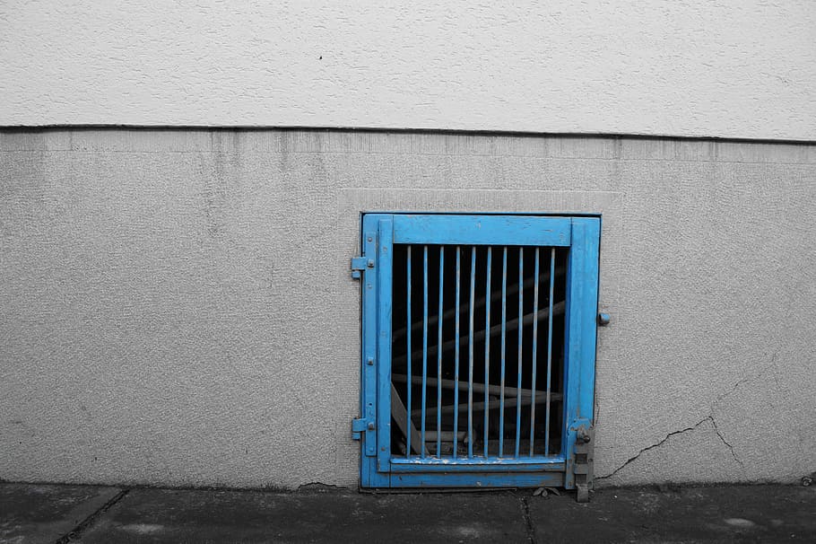 Door, Grid, Stone Wall, blue, home, no people, architecture HD wallpaper
