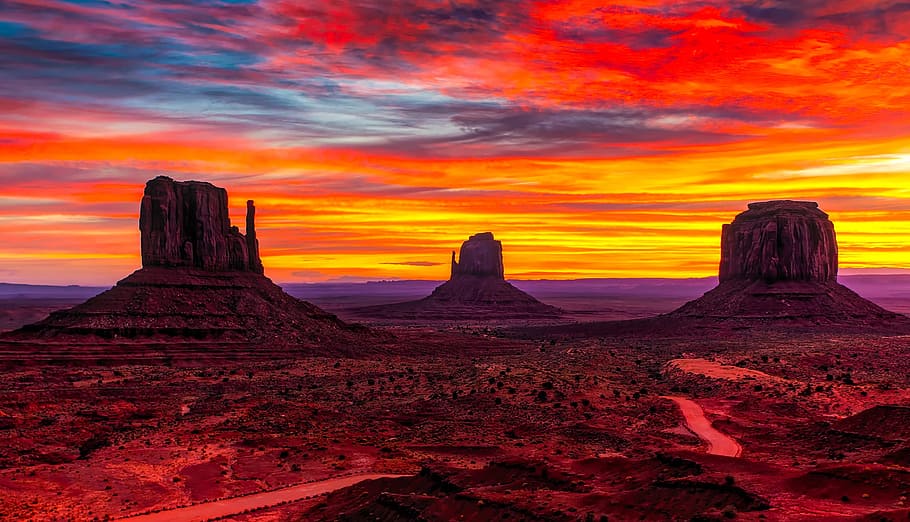 aerial photo of Death valley, monument valley, utah, sunset HD wallpaper