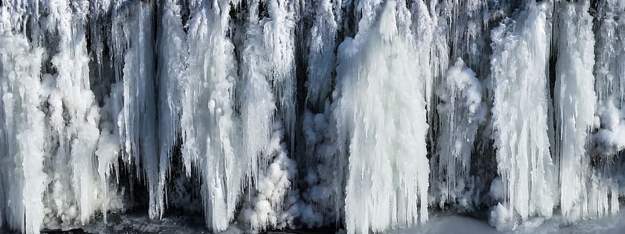 white ice, nature, waters, waterfall, winter, time of year HD wallpaper