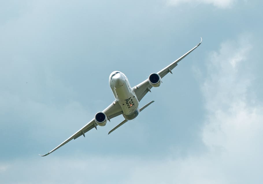plane in mid air, airbus, a350, passenger aircraft, overflight, HD wallpaper