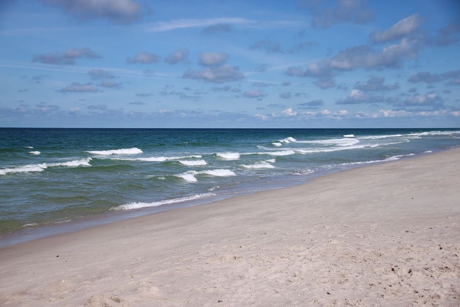 beach, water, sky, sand, holiday, clouds, sea, land, horizon over water HD wallpaper