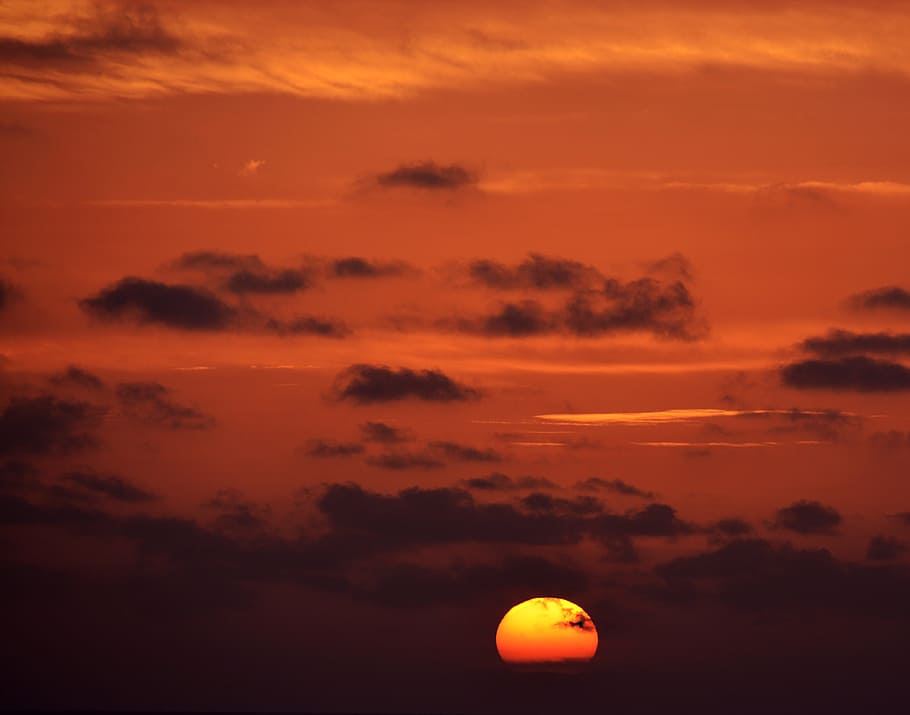 Sky, Sun, Clouds, Sunset, Sunrise, landscape, cloud - sky, orange color HD wallpaper