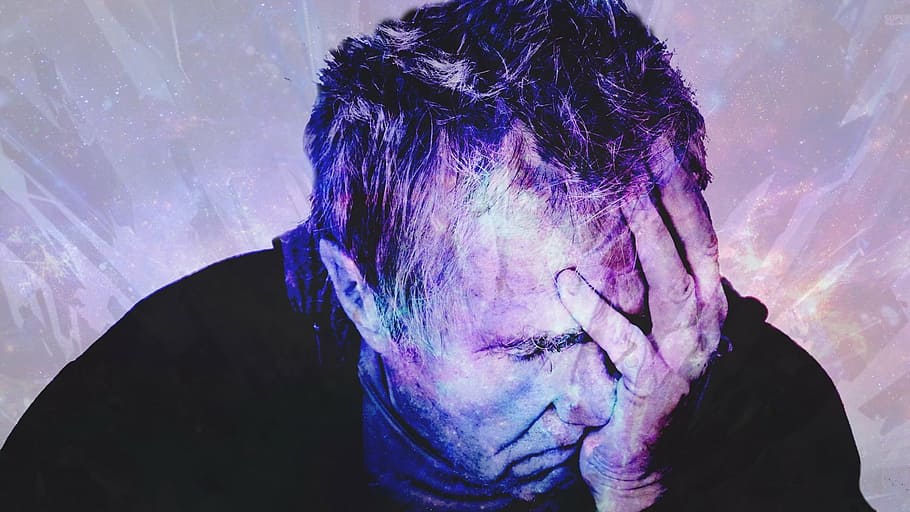 man in black top, headache, head ache, pain, stress, tired, problem, HD wallpaper