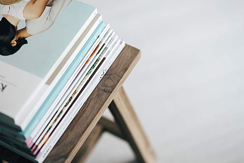 Stack of magazines on the wooden stool, read, reading, kinfolk HD wallpaper