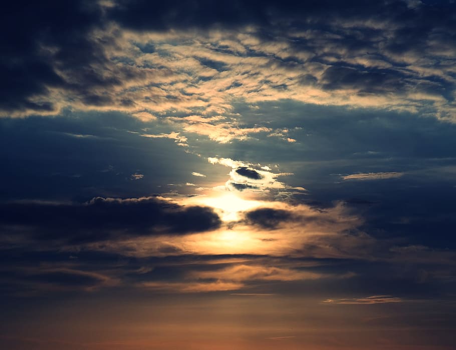dawn, nature, sky, sunset, clouds, dark, dark clouds, heaven HD wallpaper