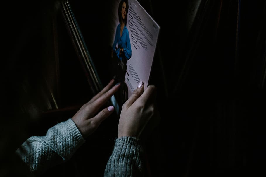 person reading book, dark, vinyl, record, hands, vintage, one person HD wallpaper