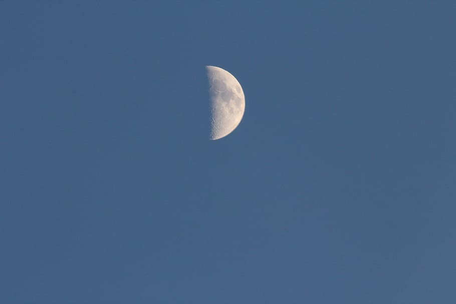 moon, sky, mood, half moon, dark, sky blue, moonlight, astronomy HD wallpaper