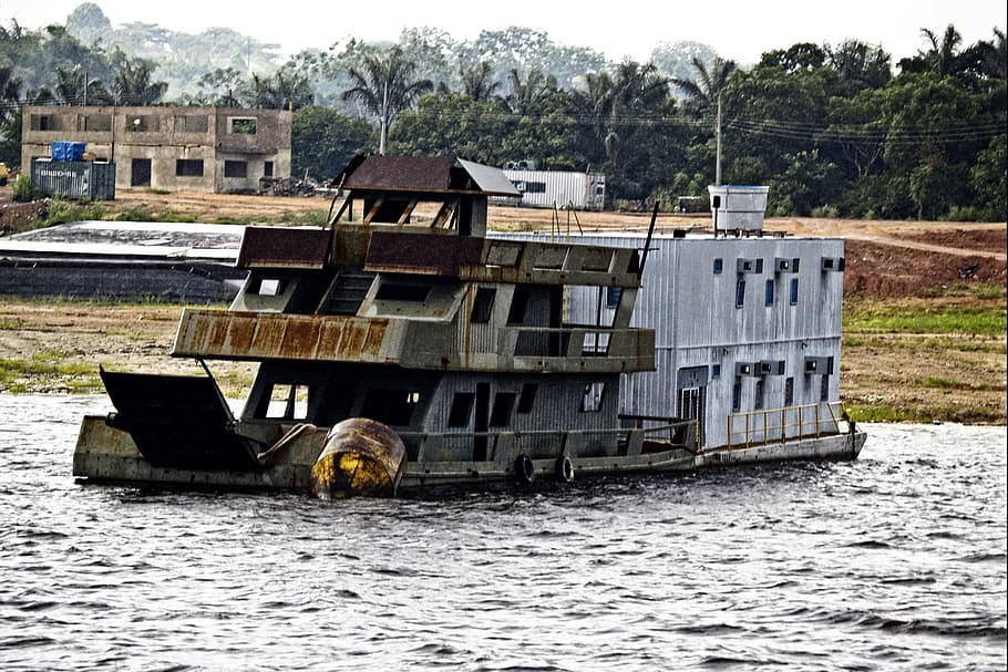 Shipwreck, Amazonas, Brazil, River, water, scenery, landscape, HD wallpaper
